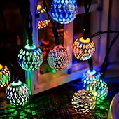 cheap Solar Outdoor Lights-Solar Powered Garden Fairy String Lights Iron Moroccan Ball Fairy Lights 12m 100LEDs for Home Yard Balcony Porch Trees Outdoor Party Decoration