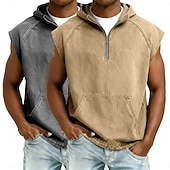 economico Canotte da palestra-softfade™ canotta da uomo 2 pezzi top gilet top in denim camicia lavaggio acido senza maniche cappuccio zip estate primavera semplice capo basic tinto cappuccio casual vacanza strada nero kaki top