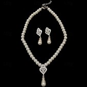 cheap Jewelry Sets-Earrings Set Two-piece Suit Pearl Pearl Earrings Necklace Women's Fashion Jewelry Set For Wedding