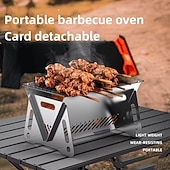 baratos Grills &amp; Outdoor Cooking-Conjunto de churrasqueira dobrável para uso externo com 2 peças, incluindo fogão a cartucho de aço inoxidável e fogão a carvão portátil, perfeito para camping, trilhas, festas no jardim, piqueniques,