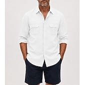 abordables Clásico-Camisa de lino transpirable para hombre - camisa casual de verano de manga larga - azul, negro, blanco