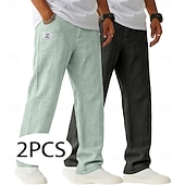 economico Classico-Per uomo Pantaloni di Lino Pantaloni Pantaloni Estivi Pantaloni Larghi Coulisse Elastico in vita Gamba Dritta Semplice Leggero Traspirante Lunghezza intera Casuale Quotidiano All'aperto Vacanza Moda