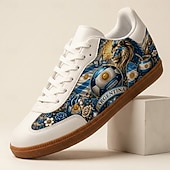 abordables Zapatos de Fútbol para Hombres-Men's Blue Lion Soccer Print Low Top Sneakers Lace-Up Casual Football Fan Shoes Lightweight Gum Sole Fashion Trainers for Men Matches Fan Parties Sports Events and Daily Wear