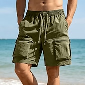 billiga Vardagsshorts-Herr Taktiska shorts Outdoor Shorts Beach Shorts Casual shorts Snörning Elastisk midja Flera fickor Ensfärgat Snabb tork Lättvikt Knelängd Ledigt Dagligen Streetwear Mode Klassisk Stil Svart Purpur
