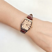 cheap Quartz Watches-Women's Vintage Watch Retro Elegant Gold Tonneau Case Quartz Wristwatch with Brown Leather Strap Roman Numeral Small Face Dress Watch for Ladies Girls Gift