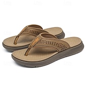 cheap Men's Slippers &amp; Flip-Flops-Men's Brown Toe Post Flip Flops Casual Comfort Thong Sandals Lightweight Summer Beach Footwear for Vacation, Poolside, Resort Wear and Everyday Relaxation