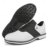 abordables Zapatos de Golf para Hombres-Zapatillas de golf impermeables sin tacos para hombre, con cordones, de microfibra con aspecto de piel y suela de goma antideslizante.