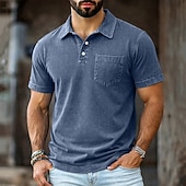 cheap Men's Classic Polo-SoftFade™ Men's Polo Shirts 100% Cotton Acid Wash Shirt Casual Holiday Lapel Short Sleeve Fashion Basic Plain Vintage Plain Summer Spring Regular Fit Dark Brown Black Light Green Pink Navy Blue