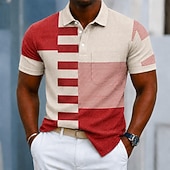billiga Color Block Polo för män-Herr Geometrisk Färgblock Pikétröjor Kortärmad Polotröjor Skjortor med krage Ledigt Fritids- Ficka 3D-utskrift Nättyg som andas Sommar Vår Blå Rubinrött Purpur
