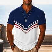  2026 250e Mannelijke Sterren en Strepen Polo Shirts Korte Mouw Polo Shirts Revers Casual Athleisure Festival Outfit 3D Print Knopen Ademend Mesh Lente  Zomer Rood Marineblauw Legergroen