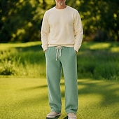 cheap Straight Leg-Men's Waffle Casual Pants - Drawstring Comfortable Trousers - Green