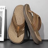 cheap Men's Slippers &amp; Flip-Flops-Men's Brown Toe Post Flip Flops Casual Comfort Thong Sandals Lightweight Summer Beach Footwear for Vacation, Poolside, Resort Wear and Everyday Relaxation