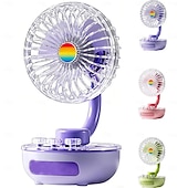 ieftine Lumini și felinare de camping-Ventilator de birou retro nou 2026, mini ventilator de birou portabil reîncărcabil cu lumină LED încorporată, mod dual: reîncărcabil USB &amp;Reglare multi-unghi, cu 3 viteze, prin conectare, pentru