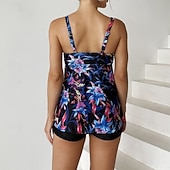Χαμηλού Κόστους Surfing Tankinis και Bikinis-Γυναικεία Κανονικό Μαγιό Τανκίνι 2 τεμάχια Άνθινο Εκτυπωμένο με αγορίστικα σορτς Προστασία UV Ελαφρύ Άνετο Αμάνικο Μαγιό Σέρφινγκ Παραλία Κολύμβηση Καλοκαίρι