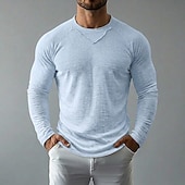 baratos Camisetas de Algodão e Linho-Homens Camiseta de linho Manga Longa Gola Redonda Primavera Verão Verão Primavera Côr Sólida Tecido Vintage Boêmio Casual Transparente Borda Crua Casual Férias Rua Preto Branco Azul Claro Top Tee