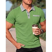 abordables Polo classique pour homme-Homme Chemises Polo Gaufre Polo Occasionnel Rue Revers Manche Courte Basique Moderne Bloc de Couleur Avec Poches Poids Léger Été Printemps Coupe régulière Noir Blanche Bleu Roi Vert Kaki Chemises