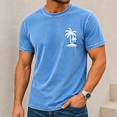 abordables Translation-Homme Tropical Cocotier Chemise délavée à l'acide T-shirt épais Manche Courte T-shirt DTG Col ras du cou Chemise Vacances Hawaïen Quotidien Fête Bleu Rose Claire Orange Printemps &amp; Été Vêtement Tenue