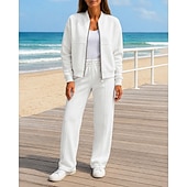 economico Tute da ginnastica-Per donna Abiti da 2 pezzi Tuta da ginnastica lounge Tasca Tinta unita Completo Abbigliamento Autunno Nero Bianco Spandex All'aperto Viaggio Sportivo Traspirante Manica Lunga Sport Abbigliamento
