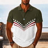  2026 250e Mannelijke Sterren en Strepen Polo Shirts Korte Mouw Polo Shirts Revers Casual Athleisure Festival Outfit 3D Print Knopen Ademend Mesh Lente  Zomer Rood Marineblauw Legergroen