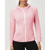 cheap Women's Shirt-Women's Solid Colored Workout Shirt Tennis Sports Jacket Long Sleeve Zipper Pocket Quick Dry Lightweight Moisture Wicking Breathable Tennis Golf Pickleball Hooded Jacket Black Pink Navy Blue Tennis