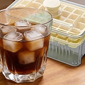 abordables Utensilios para el hielo-Bandeja para cubitos de hielo de 28/56 compartimentos con tapa y un solo botón. &amp;Contenedor, máquina para hacer cubitos de hielo de fácil extracción con cuchara &amp;Recipiente de almacenamiento, molde de
