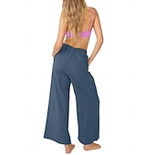 abordables pierna ancha y cintura alta-Mujer Algodón Perneras anchas Moda Ropa de calle Casual Longitud total Alta cintura Plano Bolsillo Cintura elástica Confortable Comodidad Suave Elástico Exterior Vacaciones Calle Azul Piscina