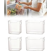 abordables Almacenamiento para la cocina-4PCS Crystal Clear Freezer Storage Bins with Handles, Stackable Deep Freezer Organizer Containers for Upright and Chest Freezer, Refrigerator Drawer Organizer Baskets for Meat, Vegetables, Frozen Food