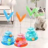 baratos Brinquedos Para Gatos-brinquedo para gato bola giratória prato de diversão para gato bastão de jogo automático para gato pena bola giratória brinquedo de torre espacial