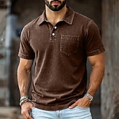 cheap Men's Classic Polo-SoftFade™ Men's Polo Shirts 100% Cotton Acid Wash Shirt Casual Holiday Lapel Short Sleeve Fashion Basic Plain Vintage Plain Summer Spring Regular Fit Dark Brown Black Light Green Pink Navy Blue