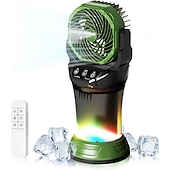 baratos Luzes e lanternas de acampamento-Ventilador portátil com controle remoto e sistema de nebulização, recarregável, ideal para áreas externas como pátios, camping e praia. &amp;Ventilador portátil com sistema de névoa para uso interno e