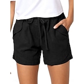 cheap Hot Shorts-Women's Cotton Shorts Fashion Streetwear Casual Short High Waist Plain Pocket Elastic Waistband Comfy Comfort Soft Stretchy Outdoor Vacation Street Dark-Gray Apricot Khaki Black Summer Spring Loose