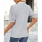 voordelige Effen t-shirt-Dames T-shirt Grafisch Gestreept Modieus Casual Korte mouw Overhemdkraag Lange tops Casual Dagelijks Weekend Zwart en Wit Groen en wit Zwarte abrikoos Xingka Zomer Lente