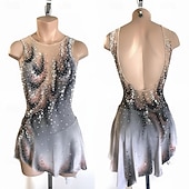 cheap Figure Skating Dresses-Figure Skating Dress Women's Ice Skating Skirt Dress Light Grey Patchwork Open Back Stretchy Training Competition Skating Wear Classic Crystal / Rhinestone Sleeveless Ice Skating Figure Skating