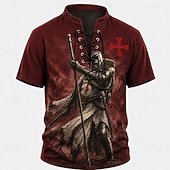  Hombre Caballeros templarios Cruz Henley Shirt camiseta Manga Corta Camiseta Impresión 3D cuello con cordones Henley Camisa Religioso Diario Festival Rojo Caqui Azul Oscuro Primavera verano Ropa S M
