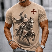  Hombre Caballo Caballeros templarios Cruz Camiseta Manga Corta Camiseta Impresión 3D Cuello Barco Camisa Religioso Diario Calle Festivos Negro Marrón Caqui Todas las Temporadas Ropa S M L XL XXL XXXL