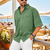 baratos camisas masculinas casuais-Camisa Casual Masculina SoftFade™ Camisa Vintage Camisa Lavagem Ácida Preta Rosa Roxa Verde Azul Profundo Manga Curta Gola Lisa Casual Dia a Dia Roupa Simples Moda Retrô Vintage Casual