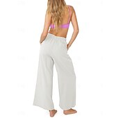abordables pierna ancha y cintura alta-Mujer Algodón Perneras anchas Moda Ropa de calle Casual Longitud total Alta cintura Plano Bolsillo Cintura elástica Confortable Comodidad Suave Elástico Exterior Vacaciones Calle Azul Piscina
