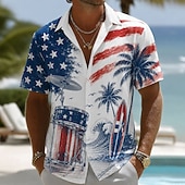 baratos Camisas Patrióticas 250-4th of July 2026 250th Men's Pano Keys American Flag Coconut Palm Shirt Summer Shirt Button Up Shirt Short Sleeve Patriotic Daily Streetwear Summer Spring Turndown 3D Print Collared Shirts Blue Blue