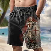 economico Retro Vintage &amp; Etica-Per uomo Cavalieri Templari Croce Pantaloncini da tuta Shorts da Spiaggia Pantaloncini in spugna Misura del girovita medio Religioso Quotidiano Abbigliamento casual alla moda Ferie Stampa 3D Coulisse