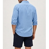 abordables Clásico-Camisa de lino transpirable para hombre - camisa casual de verano de manga larga - azul, negro, blanco