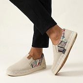 baratos Sapatos Casuais Slip-On-Alpargatas masculinas bege sem cadarço – mocassins casuais respiráveis, calçados leves de verão com estampa étnica para férias, praia, resorts e momentos de lazer.