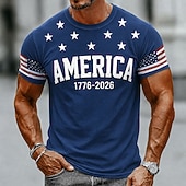  Maglietta grafica della bandiera americana patriottica del 250° anniversario degli uomini 1776 2026 a maniche corte collo rotondo top estivo per la strada