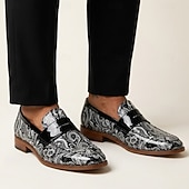 economico Scarpe Dichiarazione-mocassini da uomo neri con stampa paisley, scarpe eleganti slip-on di tendenza con cinturino lucido, calzature da gentiluomo per matrimoni, banchetti, feste e occasioni speciali.