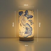 ieftine Lămpi de masă-Lampă de masă USB cu abajur din material textil – florală &amp;Design fluture albastru, lumină de noapte reglabilă în 3 culori, lampă decorativă ambientală pentru dormitor, living, noptieră, sufragerie