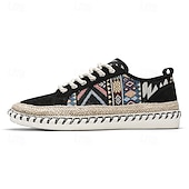 preiswerte Lässige Schnürschuhe-Espadrilles aus Canvas für Herren im Ethno-Stil mit Schnürung – atmungsaktive, leichte Freizeitschuhe im Boho-Tribal-Look für Sommer, Strand, Reisen und Streetwear