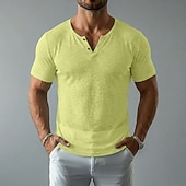 お買い得  ベーシックTシャツ-男性用 Tシャツ ニットTシャツ ティートップ 半袖 Ｖネック 夏 純色 平織り ファッション ライトウェイト ベーシック メッシュ ニット 平織り カジュアル バケーション ストリート ブルー ブラック ピンク メンズトップTシャツ
