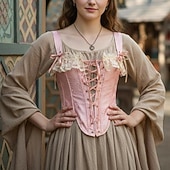 ieftine Topuri-Medieval Renascentist Corset Corsaj Zana Nobilă Jacquard Cu Șiret Floral Costume de fancy Pentru femei Regal Halloween Carnaval Casul / Zilnic Târgul Renașterii LARP Adulți Corset Primavara vara