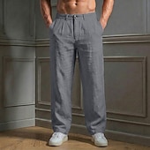 abordables Classique-Homme Pantalons en Lin Pantalons Pantalon d'été Jambe Droite Uni Confort Respirant Longueur complète Occasionnel Quotidien Extérieur Mode Style Classique Bleu Kaki Non Elastique