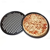 baratos Utensílios &amp; Aparelhos de Cozinha-Forma para pizza redonda de 30 cm (12 polegadas) revestida em aço carbono perfurado, 1/2 unidade.