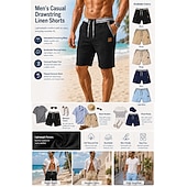 preiswerte Urlaub-Herren Shorts Leinenshorts Sommershorts Strandshorts Kordelzug Tasche Elastischer Bund Farbblock Einheitliche Farbe Komfort Atmungsaktiv Kurz Lässig Täglich Strand Urlaub Mode Khaki Cachi scuro